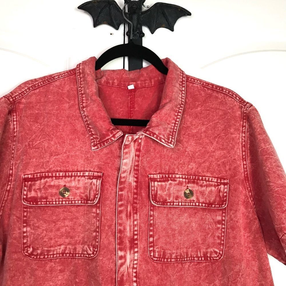 Boho Jean Short Jumper, Stonewashed, Zipper Front, Working Pockets 2X - Picture 3 of 12